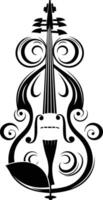 Elegant black and white violin design with intricate floral patterns, perfect for music themed projects, tattoos, or decorative elements vector