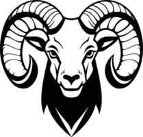 Black and white element illustration of a ram head with large horns, perfect for logos, tattoos, or other design projects vector