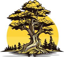 Ancient Tree by the Sunset vector