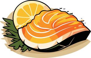 Seared Salmon with Lemon Slice vector