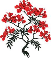 Red Flower Branch on White Background vector