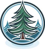 Pine Tree in a Circle with a Blue Sky vector