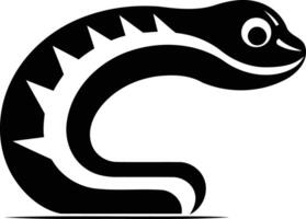 Stylized black and white illustration of a snake curled into a c shape, perfect for creating eye catching logos, branding, or designs for companies and individuals vector