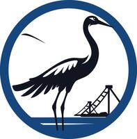 Crane and Offshore Oil Rig in a Circular Frame vector