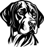 A striking black and white illustration of a german shorthaired pointer's head, showcasing its sharp features and focused gaze vector