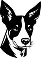 A striking black and white illustration of a border collie dog's head, perfect for pet related projects, branding, and designs vector