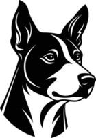 Black and white element illustration of a basenji dog head, perfect for branding, logos, or pet related designs vector