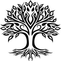 A simple yet elegant black and white illustration of a stylized tree with intricate branches and roots vector