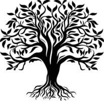 Silhouette of a tree with roots, perfect for nature inspired designs, logos, and illustrations vector