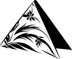 Stylish black and white tattoo design featuring a geometric triangle with intricate floral and leaf patterns vector