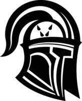 Black and white graphic illustration of a spartan helmet with a distinctive design vector