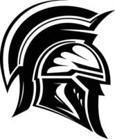 A bold and powerful black and white illustration of a spartan helmet vector