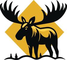 Moose with Large Antlers in a Yellow Diamond vector
