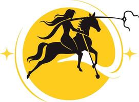 Silhouette of a Woman Riding a Horse in a Circle vector