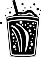 A simple black and white illustration of a glass of soda with a straw, perfect for representing refreshment and fun vector