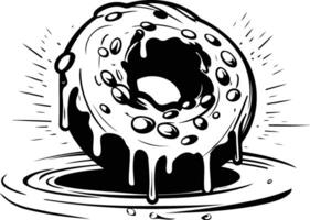 A black and white illustration of a donut with dripping glaze vector