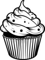 A simple yet stylish black and white illustration of a cupcake with swirling frosting vector