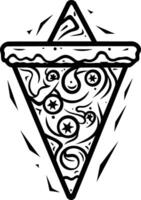 A stylized black and white illustration of a pizza slice, perfect for tattoo designs, food related branding, or adding a quirky touch to your projects vector