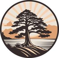 Silhouette of a Tree at Sunset vector