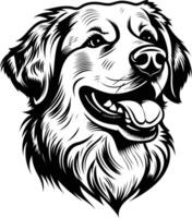 Black and white element illustration of a dog's head with a happy expression vector