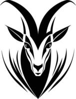 Black and white element illustration of a stylized goat head with horns vector