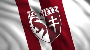 Red and white FC Metz logo. Motion.The emblem of the French football club from the city of the same name.Use only for editorial. video