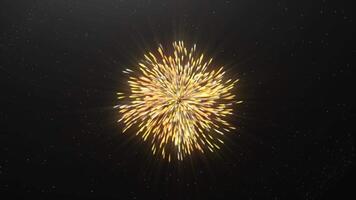 Colorful explosion of particles forming bright object. Motion. Cosmic explosion of colorful dense particles. Bright 3d particles form dense bright ball video
