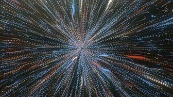 Hyperspace jump through the stars to a distant space. Motion. Traveling through star fields flying extremely fast, jumping through a wormhole to the end of tunnel in space. video