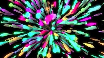 Colorful drops moving towards one.point and disappear on a black background. Motion. Moving colorful stains. video