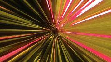 Bright tunnel with neon lines. Motion. Cyber tunnel with high-speed lines. Bright neon tunnel with stripes in high-speed flow video