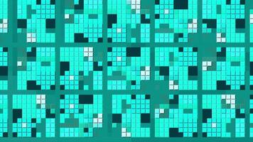 Background with bright pixel pattern changing in squares. Motion. Pixel retro pattern changing in squares. Squares with moving game image in pixels video