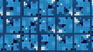 Mosaic with many little colorful square pieces. Motion. Transforming geometric pixelated shapes. video