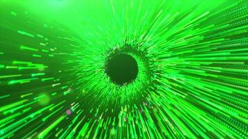 Bright flying sparks of particles, spinning in a circle, follow the flashing star. Motion. Outer space background with flying comet. video