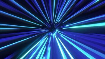 Bright tunnel with neon lines. Motion. Cyber tunnel with high-speed lines. Bright neon tunnel with stripes in high-speed flow video
