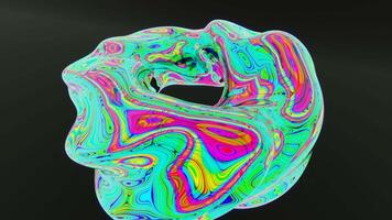 Black background. Design.A blue mirror ring in animation that drives the color with blots like from gasoline. video