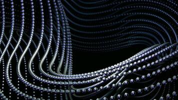 Abstract complex shape of small metal balls on a black background. Design. Spinning bended 3D figure of tiny particles. video