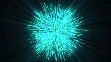 Black background . Motion.Turquoise and orange lights that explode and shimmer, scattering in different directions in the animation. video