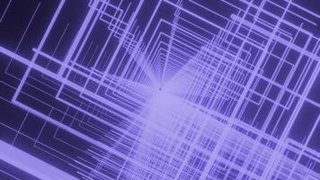 Neon tunnel of spinning squared silhouettes on a dark background. Design. Flying inside digital striped tunnel. video