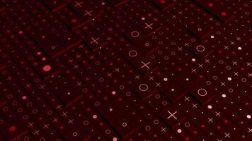 Abstract cubic red background with different 3D shapes. Motion. Geometric abstract buttons with circles, pluses and dots. video