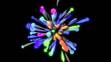 Black background. Motion.Voluminous multi-colored short lines are scattered throughout the footage in animation. video