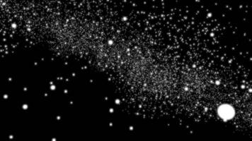 Animation with snow or particles on black background. Design. Falling round snow particles on black background. Falling snow flow for insertion video