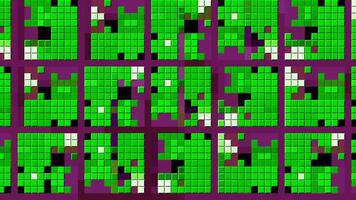 A bright stained glass window made of small squares. Motion.Multicolored pixels in animation drawing patterns . video