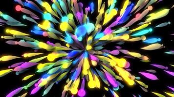 Stream of colorful 3d lines and balls. Motion. Beautiful stream of colorful balloons. Abstract festive fireworks made of balloons disappearing at point video