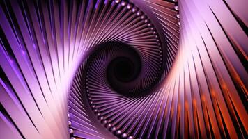 Purple glowing tunnel. Design.A tunnel slowly moving deep into the abstraction is made of purple iron. video