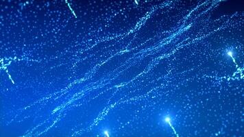 Luminous particles move in wavy stream. Motion. Wavy streams of energy with pollen and moving balls. Glowing particles rise about from wavy stream video