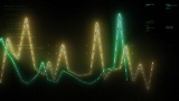 Graph lines in monitor image. Motion. Business diagram with neon lines. Pixel image of moving glowing lines of graph video