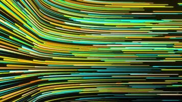 Lines move in futuristic flow with bend. Motion. Colorful stream of lines in cyberspace. Turn flow with colorful stripes video