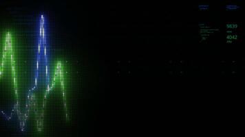 Black pixel background . Motion . Creeping triangular lines of green and blue in animation showing changes in the graph. video