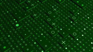 Black background. Motion . Bright buttons highlighted in blue and green showing different codes in the animation. video