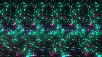 Background of shimmering squares with bend. Motion. Beautiful background with curve and moving shimmering squares. Colorful shimmering pattern of pixel squares video